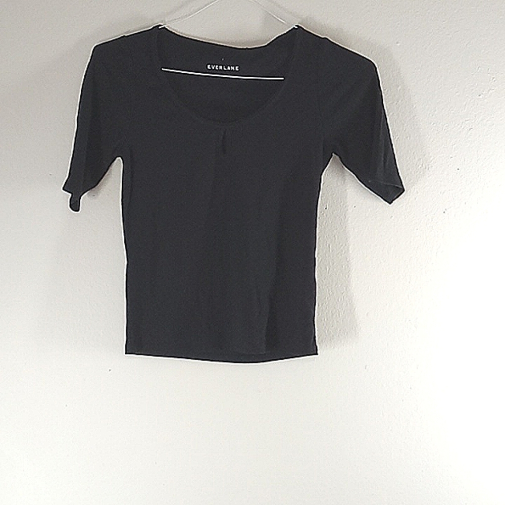 NEW Everlane Women SIZE Small Black Ribbed Shirt Top Short Sleeves